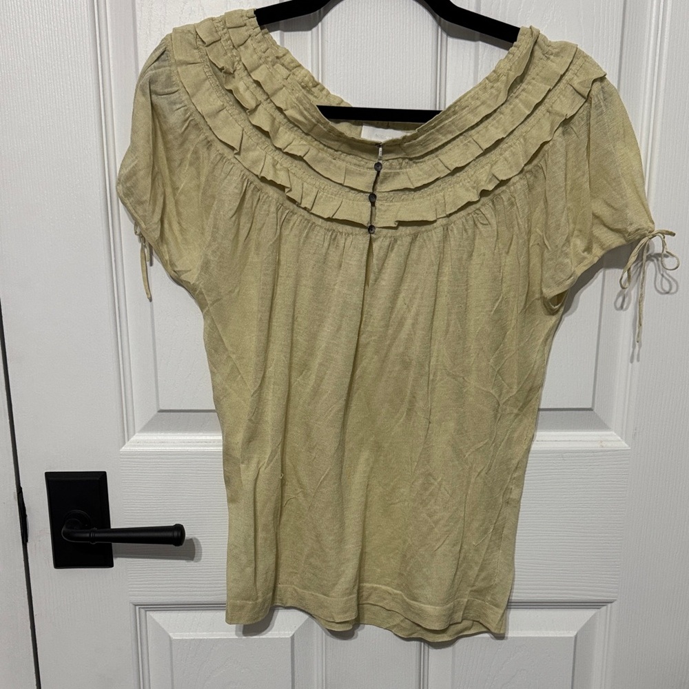 NICOLE FARHI Light Tan Ruffled Blouse